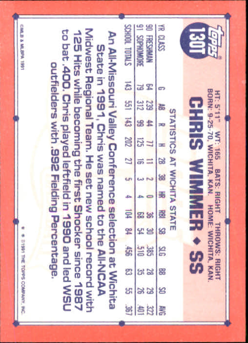 1991 Topps Traded #130T Chris Wimmer USA RC back image