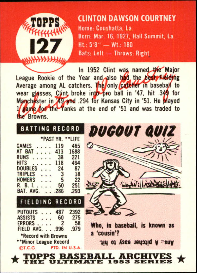 1991 Topps Archives '53 #127 Clint Courtney back image