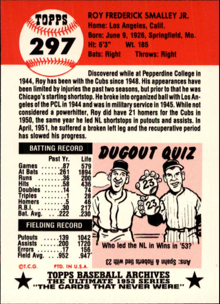 A1195- 1991 Topps Archive 1953 BB Karten 201-337 -du Pick- 15 + Gratis US Schiff - Bild 155 von 215