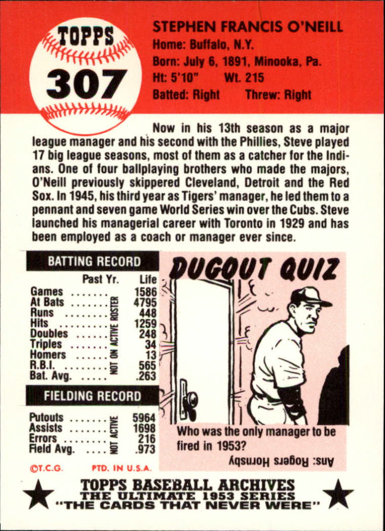 A1195- 1991 Topps Archive 1953 BB Karten 201-337 -du Pick- 15 + Gratis US Schiff - Bild 171 von 215