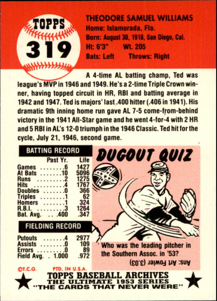 A1195- 1991 Topps Archive 1953 BB Karten 201-337 -du Pick- 15 + Gratis US Schiff - Bild 193 von 215