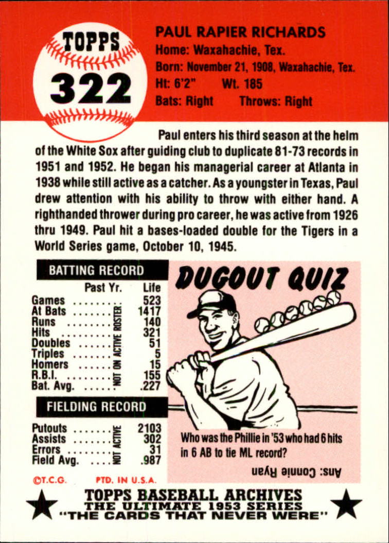 A1195- 1991 Topps Archive 1953 BB Karten 201-337 -du Pick- 15 + Gratis US Schiff - Bild 199 von 215