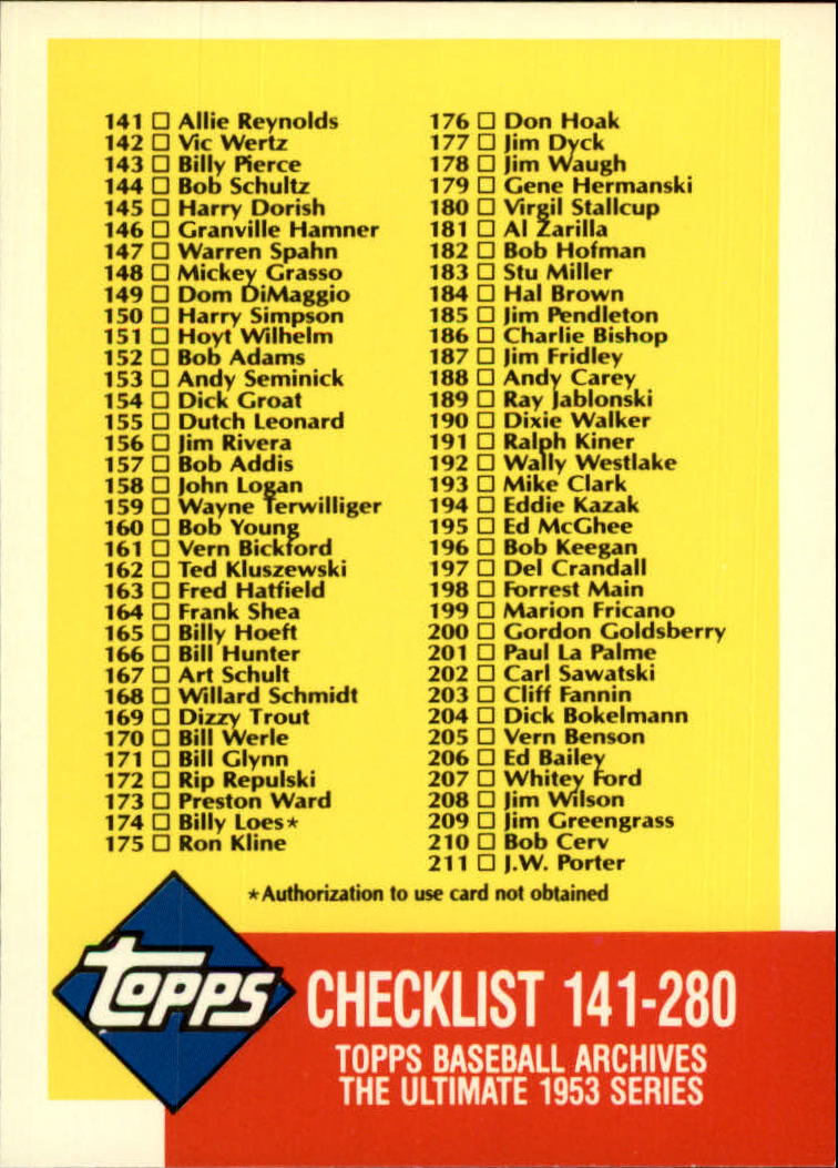 A1195- 1991 Topps Archive 1953 BB Karten 201-337 -du Pick- 15 + Gratis US Schiff - Bild 214 von 215