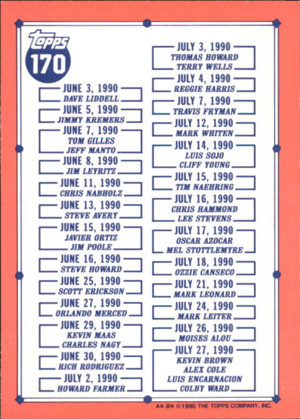1991 Topps Debut '90 Baseball (Pick Card From List) C66 10-24 - Picture 209 of 209