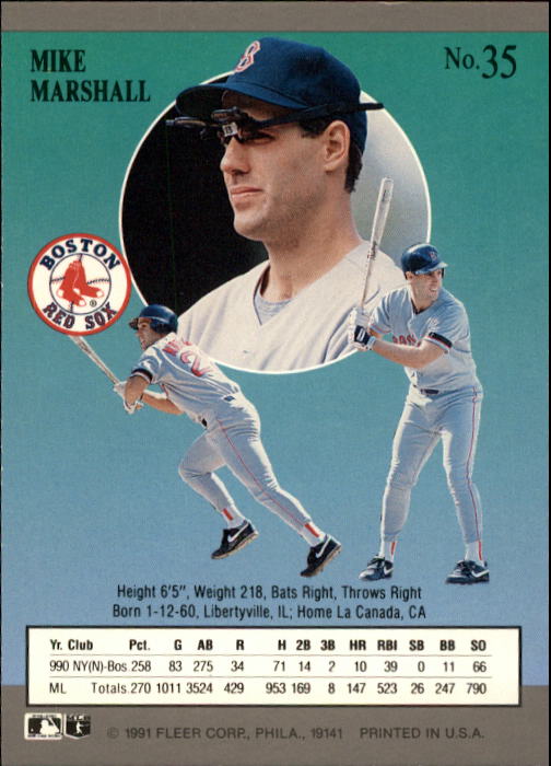 1991 Ultra #35 Mike Marshall UER/1990 in stats is/shown as 990 back image