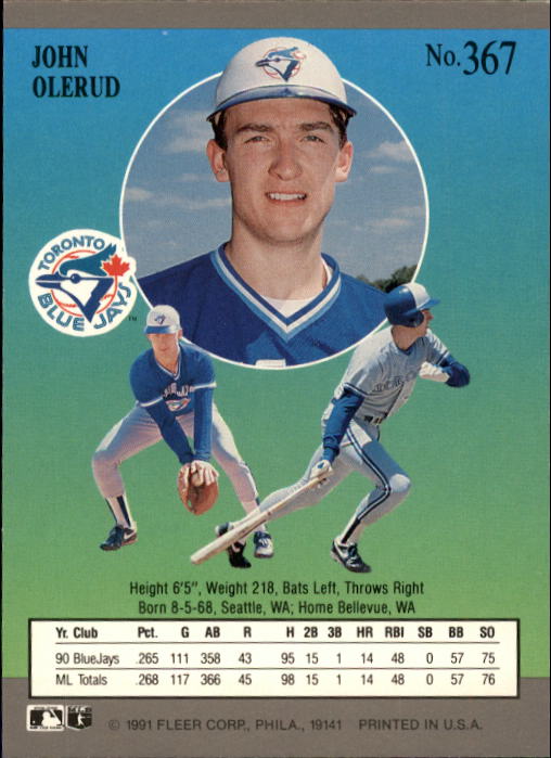 1991 Ultra #367 John Olerud UER/Throwing left on card;/back has throws right;/he does throw lefty back image