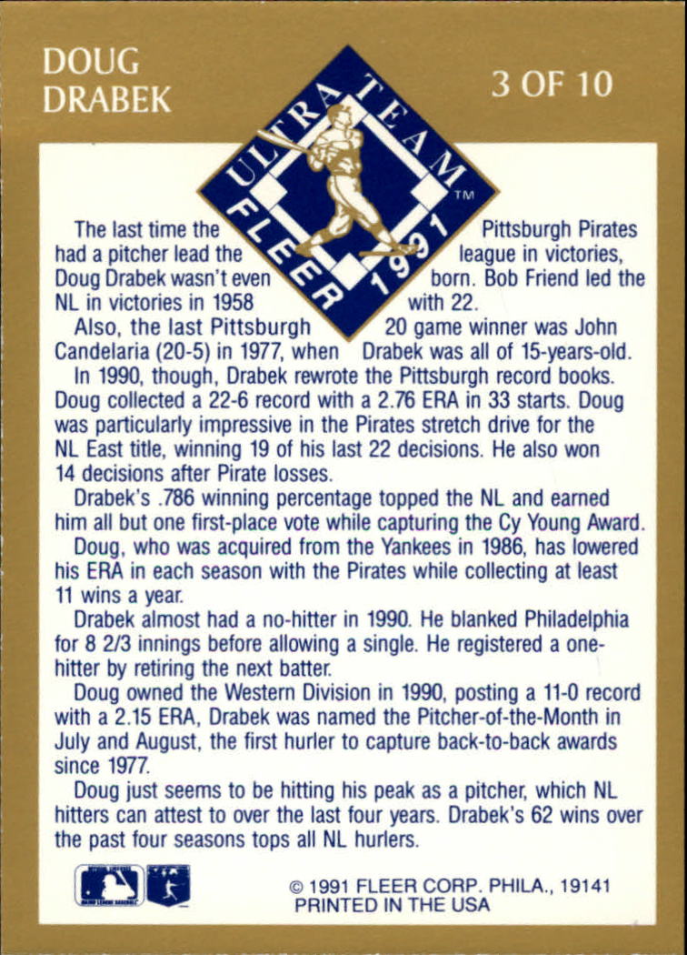 1991 Ultra (Fleer) Baseball "Gold" Insert Cards - Picture 7 of 21