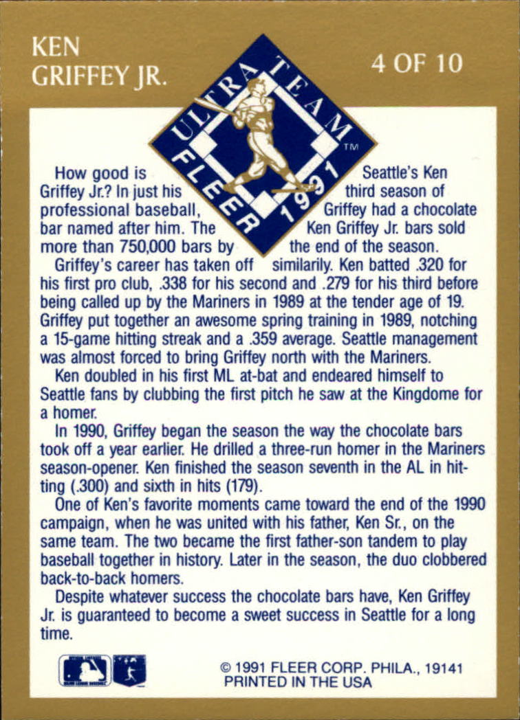 1991 Ultra Gold #4 Ken Griffey Jr. back image