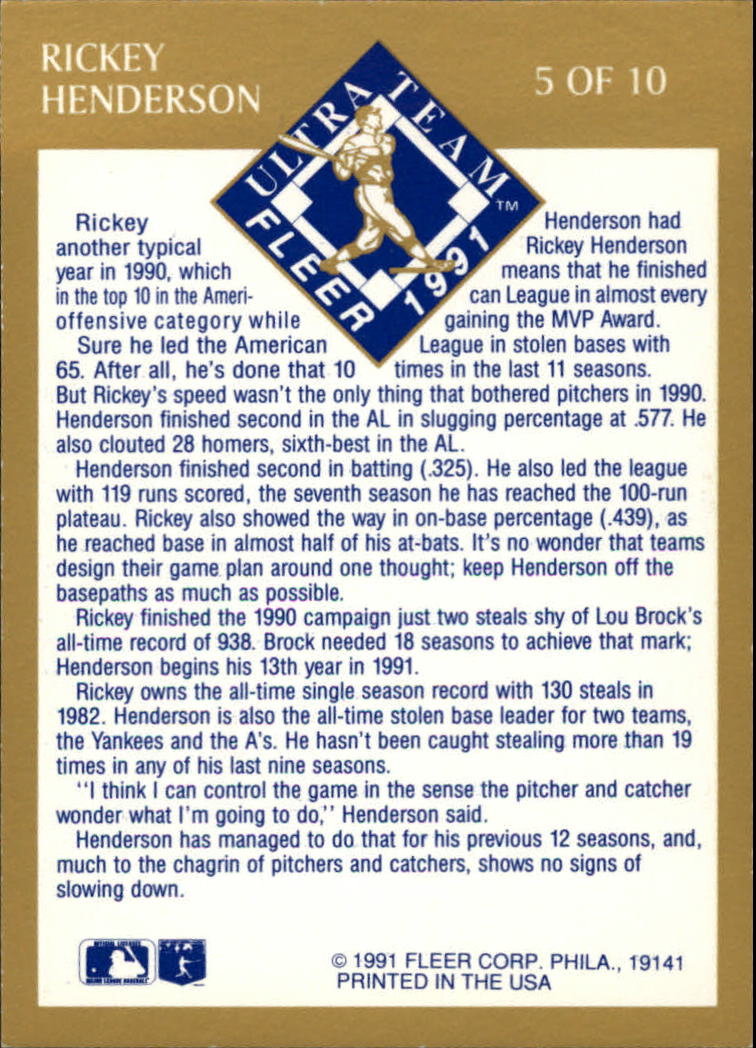 1991 Ultra Gold #5 Rickey Henderson back image