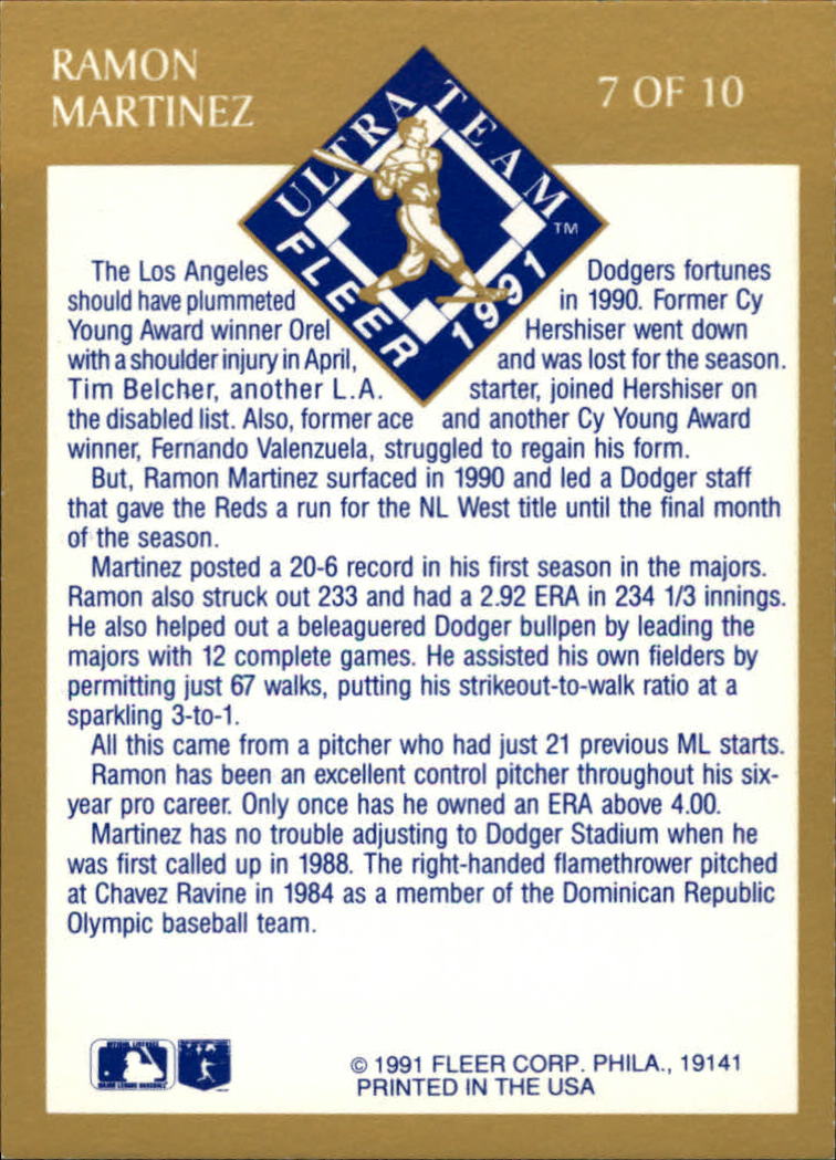 1991 Ultra (Fleer) Baseball "Gold" Insert Cards - Picture 15 of 21