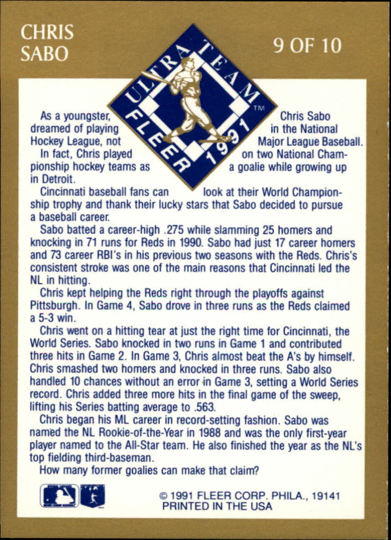 1991 Ultra Gold #9 Chris Sabo back image
