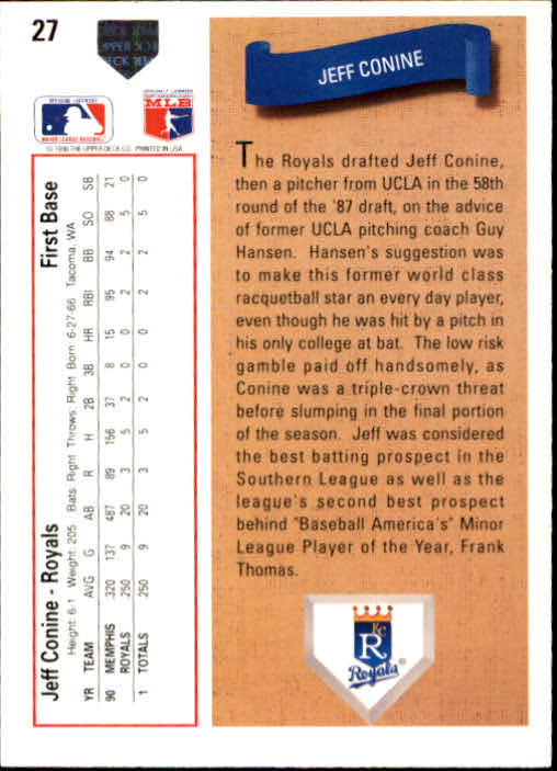 1991 Upper Deck #27 Jeff Conine RC back image