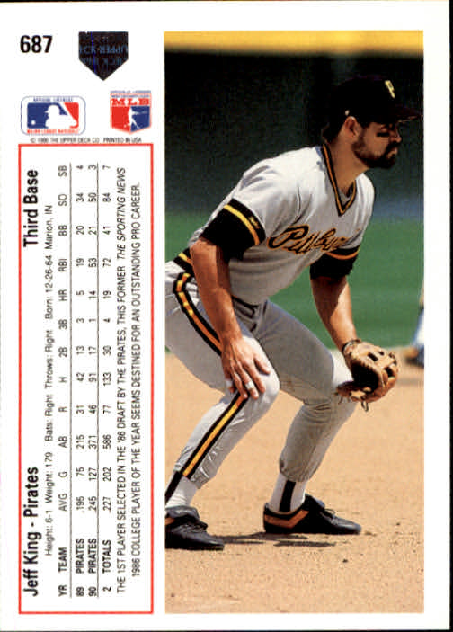 1991 Upper Deck #687 Jeff King back image