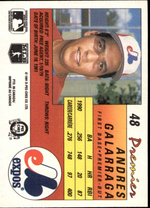 1991 O-Pee-Chee Premier #48 Andres Galarraga back image