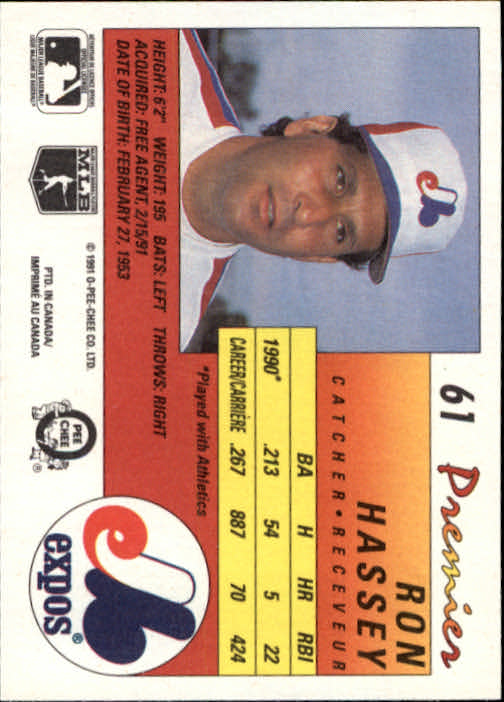 1991 O-Pee-Chee Premier #61 Ron Hassey back image