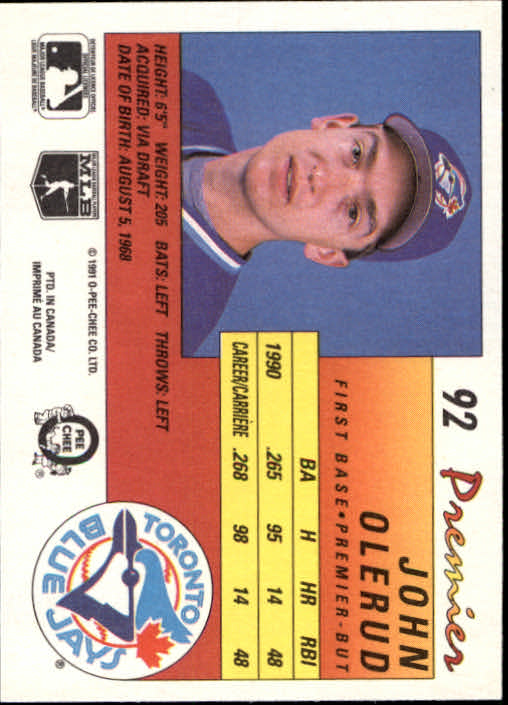 A4831- 1991 O-Pee-Chee Premier Baseball #s 1-132 -You Pick- 15+ FREE US SHIP - Picture 177 of 251