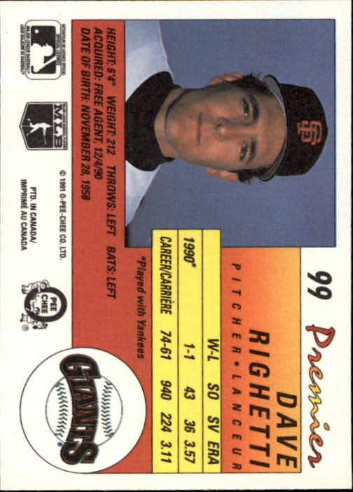 A4831- 1991 O-Pee-Chee Premier Baseball #s 1-132 -You Pick- 15+ FREE US SHIP - Picture 189 of 251