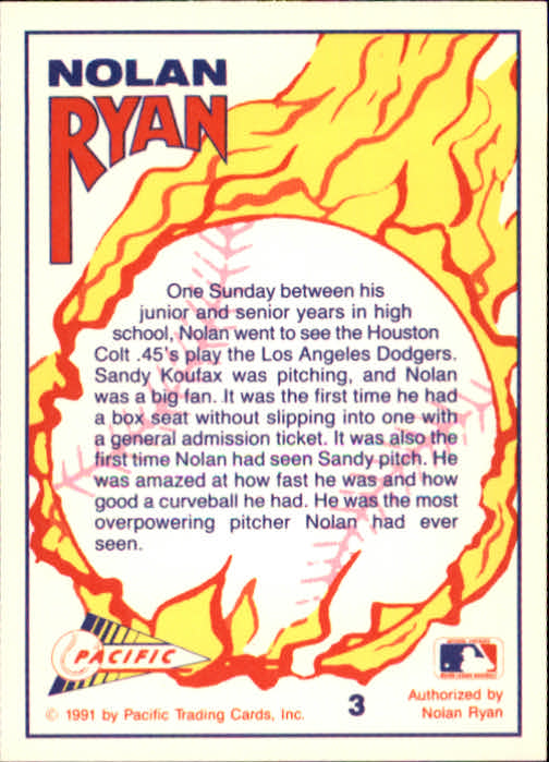 1991 Pacific Ryan Texas Express I #3 Nolan Ryan/A Dream Come True back image