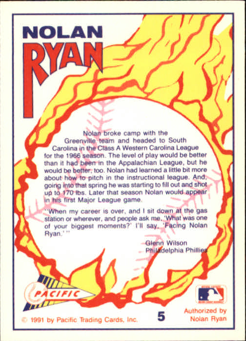 1991 Pacific Ryan Texas Express I #5 Nolan Ryan/Fireball Pitcher back image