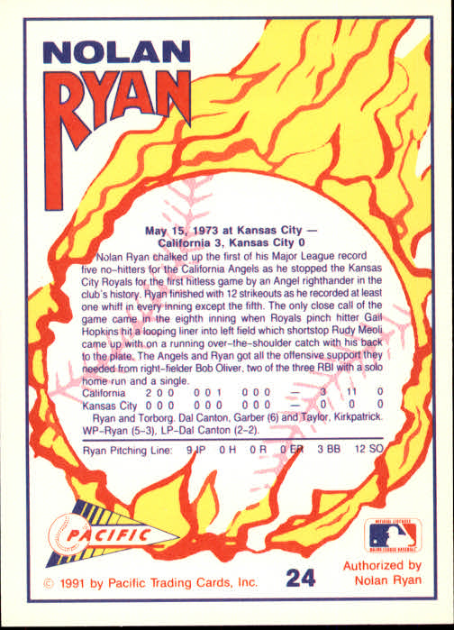 1991 Pacific Ryan Texas Express I #24 Nolan Ryan/No-Hitter Number 1 back image