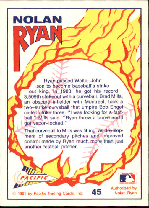 1991 Pacific Ryan Texas Express I #45 Nolan Ryan/Passes Walter Johnson back image