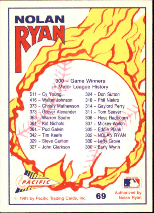 1991 Pacific Ryan Texas Express I #69 Nolan Ryan/A 300 Game Winner back image