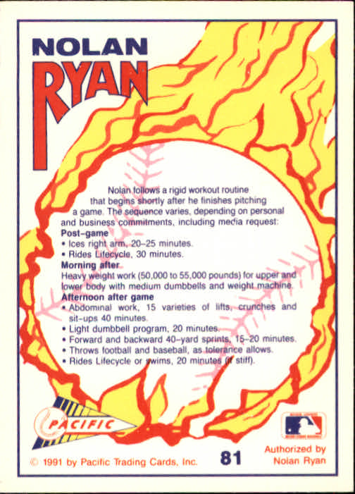 1991 Pacific Ryan Texas Express I #81 Nolan Ryan/Ryan's Routine back image