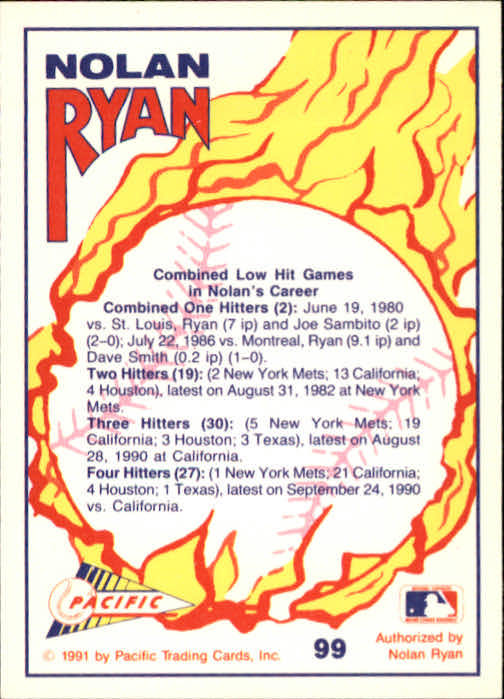 1991 Pacific Ryan Texas Express I #99 Nolan Ryan/Time for Relief back image
