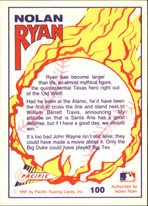 1991 Pacific Ryan Texas Express I #100 Nolan Ryan/A Lone Star Legend back image