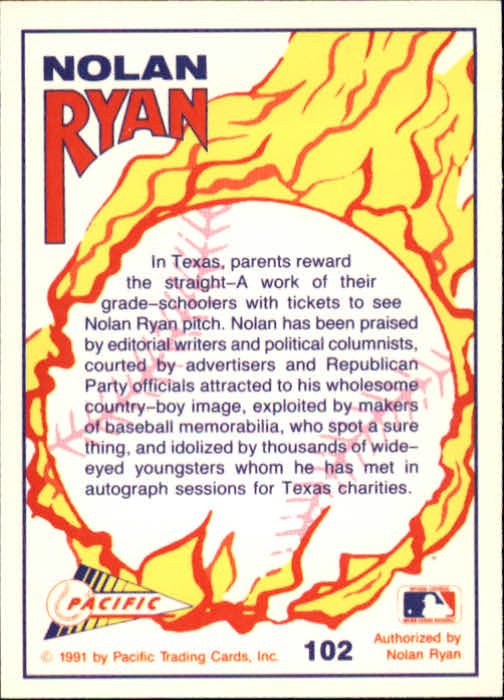 1991 Pacific Ryan Texas Express I #102 Nolan Ryan/Watching Nolan Pitch back image