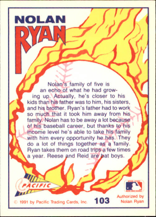 1991 Pacific Ryan Texas Express I #103 Nolan Ryan/Our Family of Five back image
