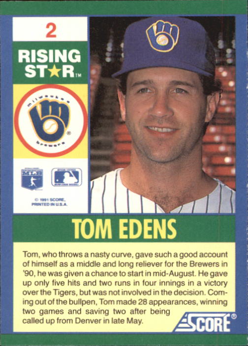 1991 Score 100 Rising Stars #2 Tom Edens back image