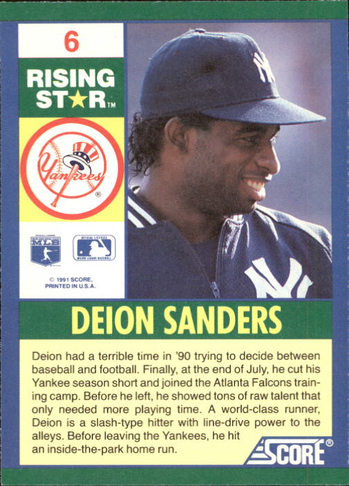 1991 Score 100 Rising Stars #6 Deion Sanders - NM-MT