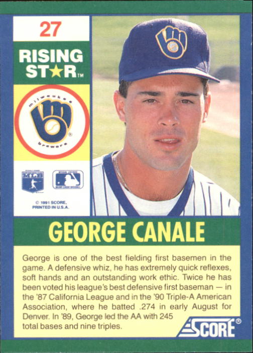 1991 Score 100 Rising Stars #27 George Canale back image