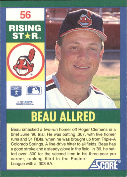 1991 Score 100 Rising Stars #56 Beau Allred back image