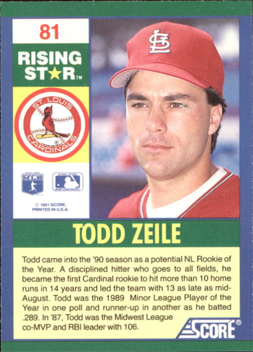 1991 Score 100 Rising Stars 81 Todd Zeile NMMT
