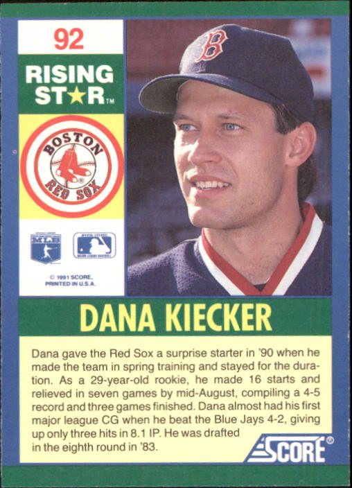 1991 Score 100 Rising Stars #92 Dana Kiecker back image