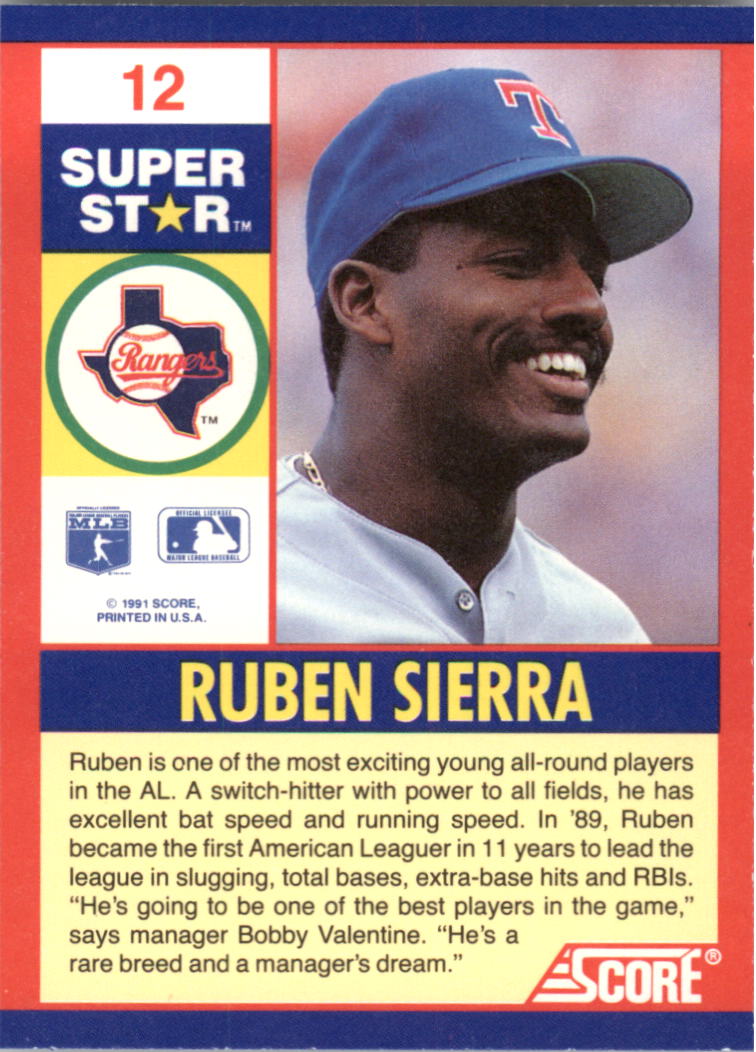 1991 Score 100 Superstars #12 Ruben Sierra back image