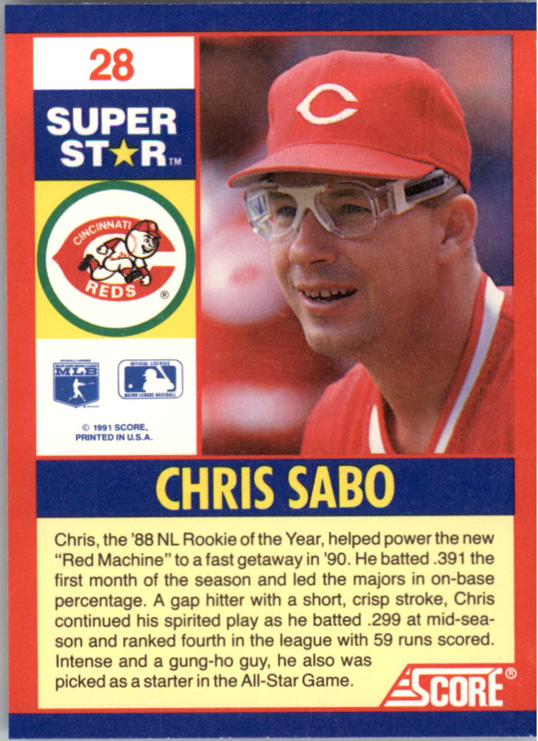 1991 Score 100 Superstars #28 Chris Sabo back image