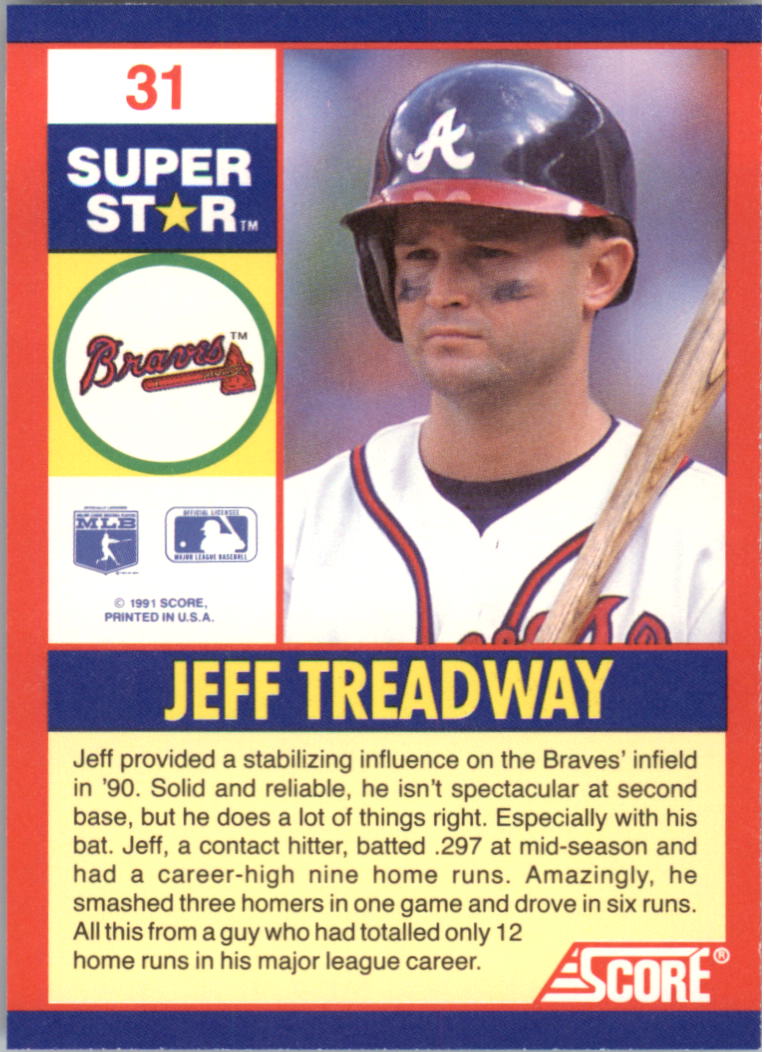 1991 Score 100 Superstars #31 Jeff Treadway back image