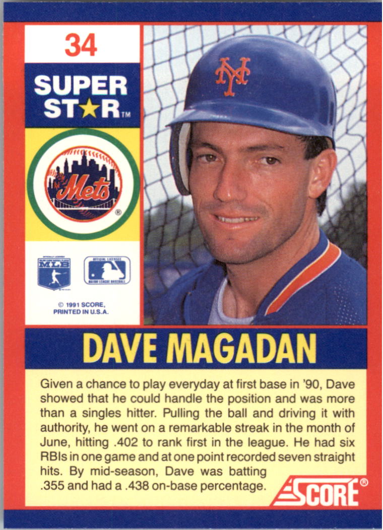 1991 Score 100 Superstars #34 Dave Magadan back image