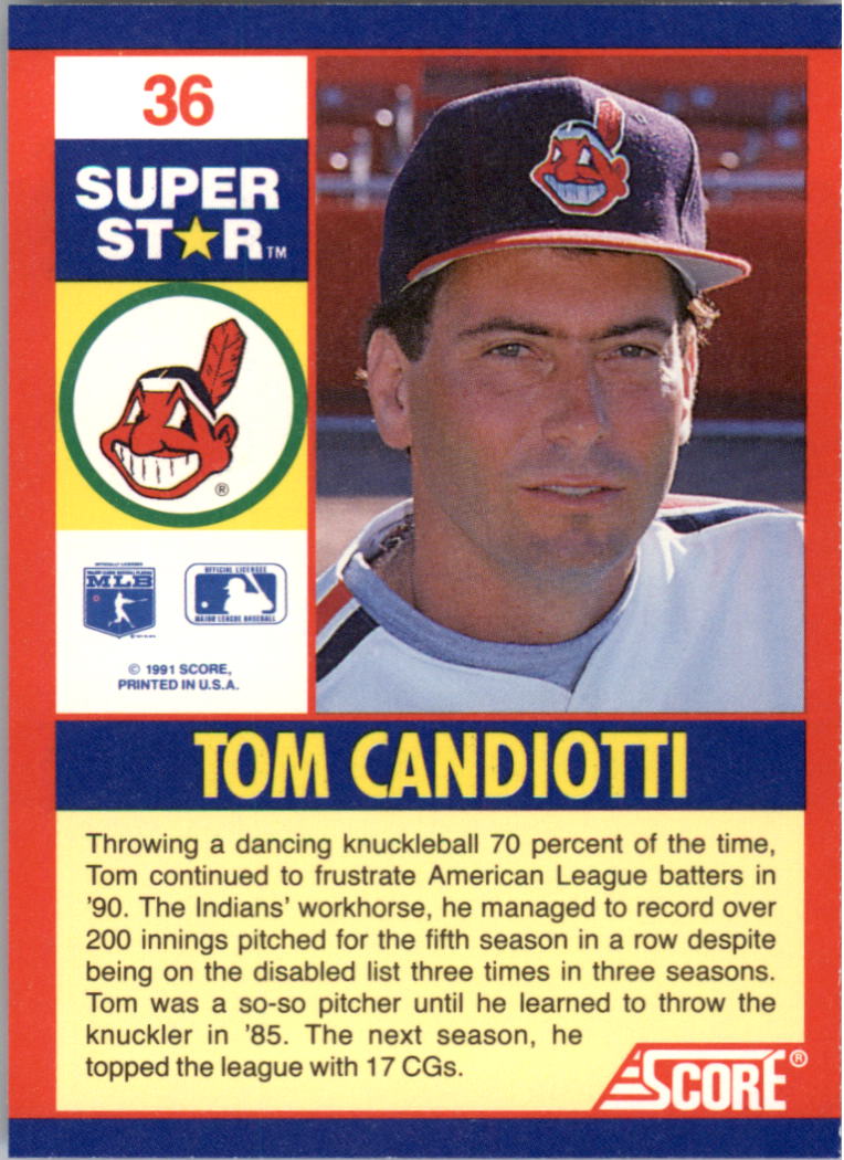 1991 Score 100 Superstars #36 Tom Candiotti back image