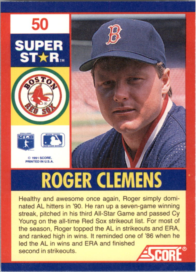 1991 Score 100 Superstars #50 Roger Clemens back image