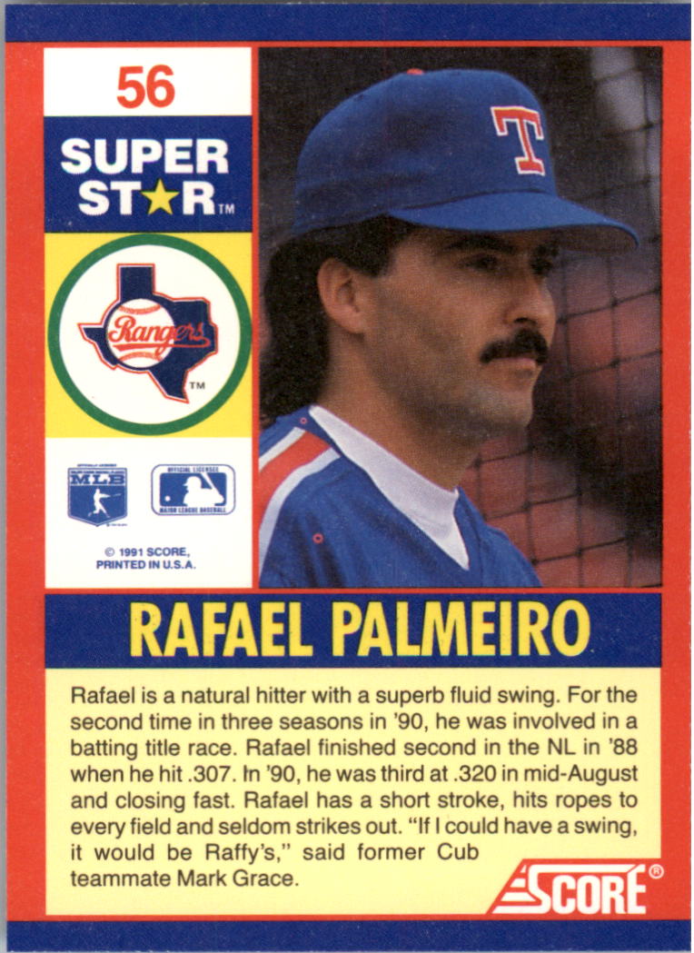 1991 Score 100 Superstars #56 Rafael Palmeiro back image
