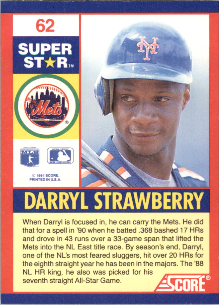 1991 Score 100 Superstars #62 Darryl Strawberry back image