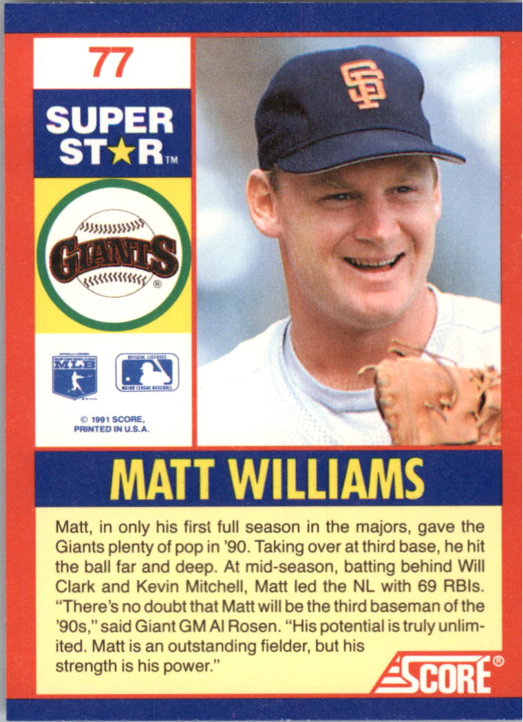 1991 Score 100 Superstars #77 Matt Williams back image