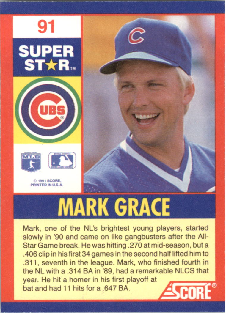 1991 Score 100 Superstars #91 Mark Grace back image