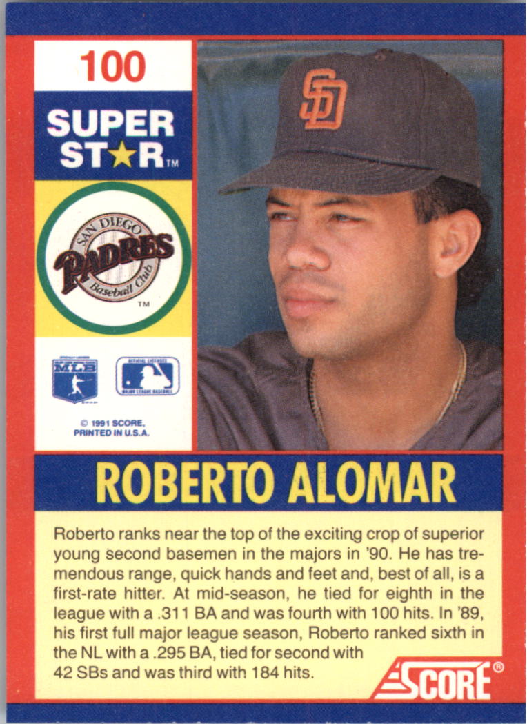 1991 Score 100 Superstars #100 Roberto Alomar back image