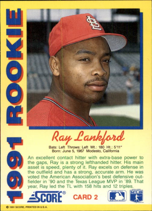 1991 Score Rookies #2 Ray Lankford back image