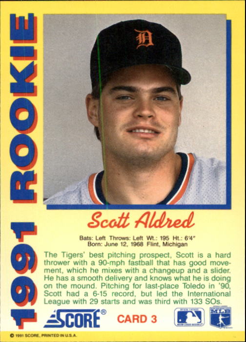 1991 Score Rookies #3 Scott Aldred back image